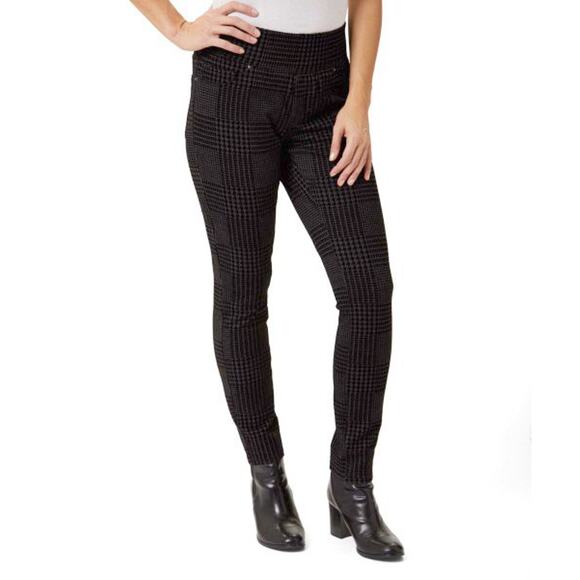 Nanette Flocked Glen Plaid Jeggings Black Gray XS - Picture 1 of 5